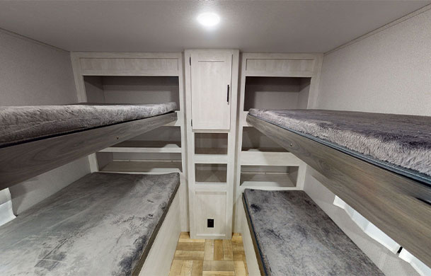 Premium RV rental bunk beds at Adventure Bound Southwoods